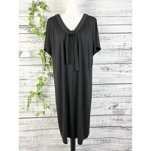 Talbots Dress Plus size 2X Black Slinky Knit Jersey Stretch Bow Midi Modest Slim